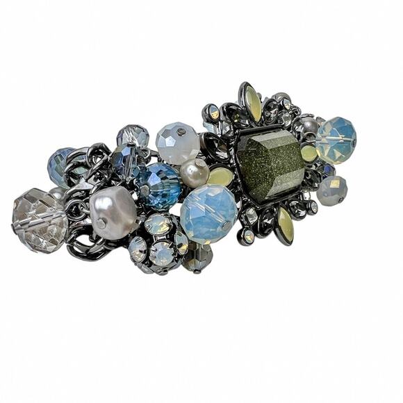 Cha Cha Bracelet Glitter Stone Blue Dangle Beads Gun Metal Chain Magnet Clasp - Picture 10 of 14